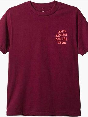 Anti Social Social Club Burgundy T-Shirt with Pink Logo